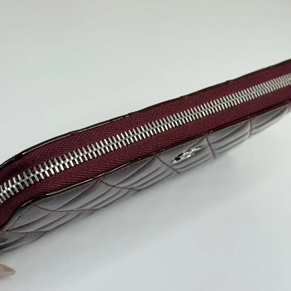 Chanel Burgundy Patent Leather Wallet with Classic Quilted Design